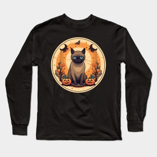 Burmese Cat Halloween, Cat Lover Long Sleeve T-Shirt